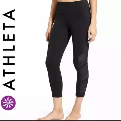 Athleta Black Capri Criss Cross Chaturanga Leggings Mesh Detail Women’s Small S - Picture 11 of 11