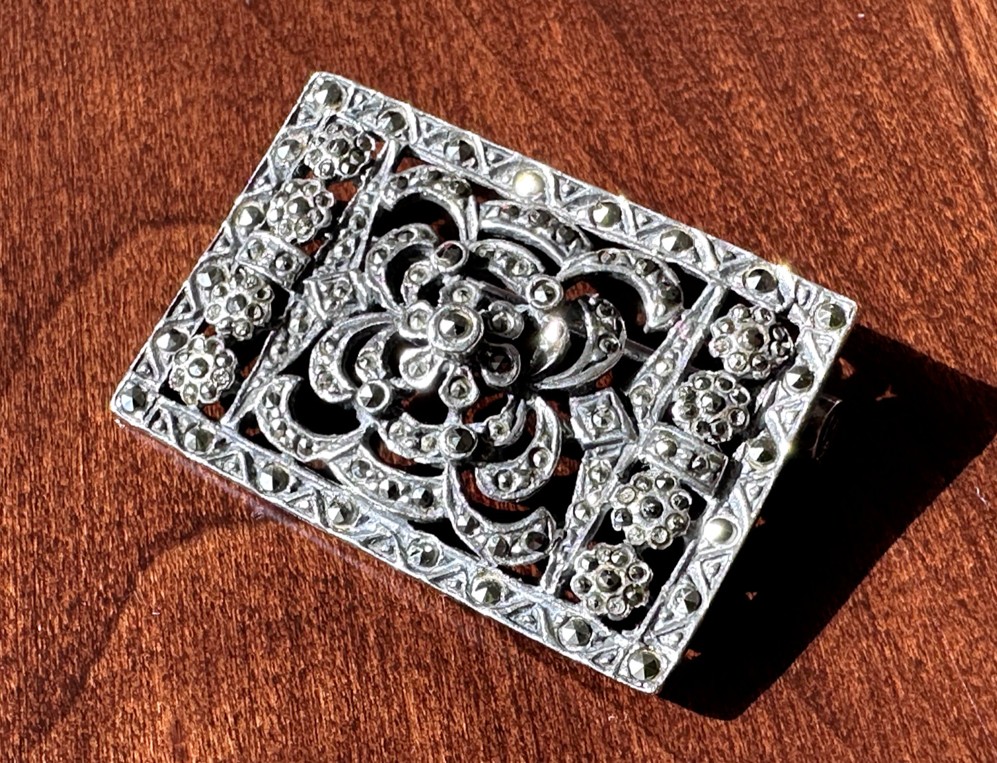 SPARKLING ANTIQUE RECTANGULAR STERLING & MARCASIT… - image 1