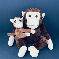 Rinco Brown Monkey Plush Tan Face Mom w/ Baby 10" Stuffed Animal Chimp Ape 2012