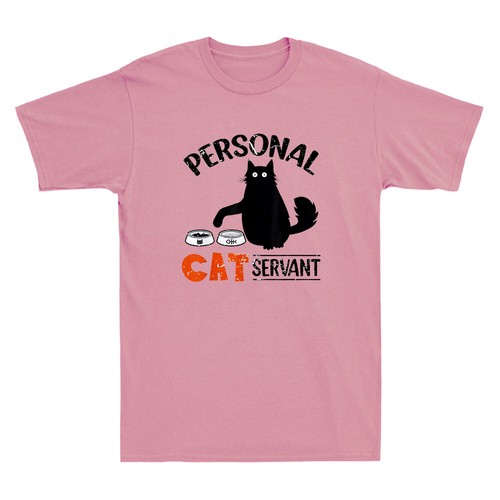 Black Cat Personal Cat Servant Funny Cat Meme Vintage Men's Short Sleeve T-Shirt - Picture 7 of 7