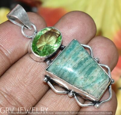 Amazonite Turquoise Gemstone Pendant 925 Sterling Silver Overlay U272-B142