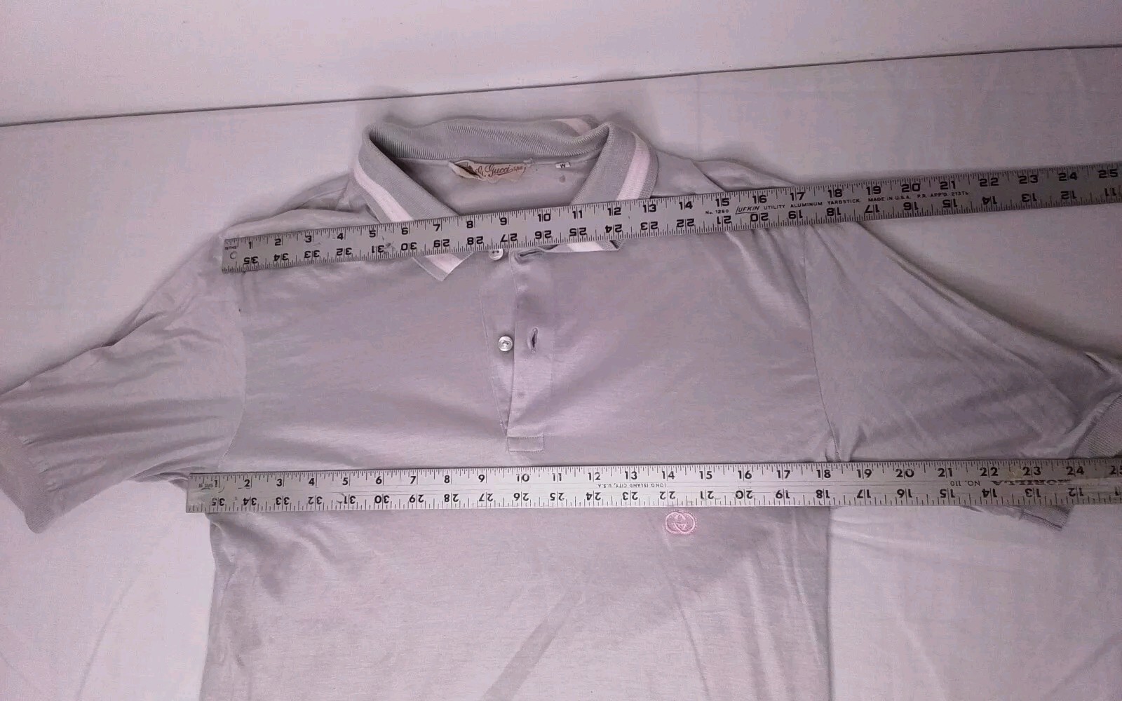 Gucci Polo Uomo Grigio Medio con Rosa e Bianco sul Colletto Vintage #J2006