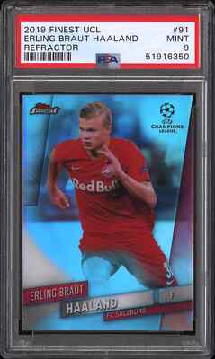 2019 FINEST CHAMPIONS LEAGUE REFRACTOR #91 ERLING BRAUT HAALAND ROOKIE RC PSA 9