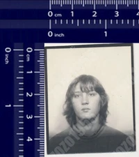 Vintage 1970s Teen Boy Long Hair Photo Booth Portrait – Black & White ID Style