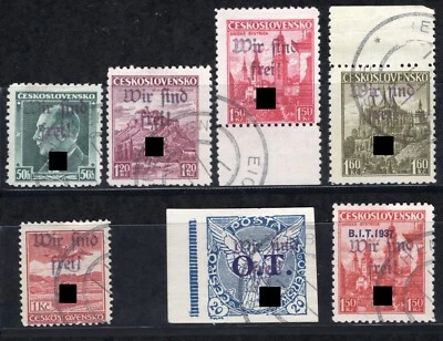 Sudetenland Reichenbg. Freimarken MiNr. 25-27, 34, 37, 53, 125 falsch gestempelt - Bild 1 von 2