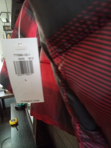 Old Navy water Resistant Sz L Nwt Red Flannel Bomber Jacket - Picture 3 of 7