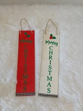Lot X2 Holiday Farmhouse Wooden Sign White  Red W/"Merry Christmas" 12"L X 3" W