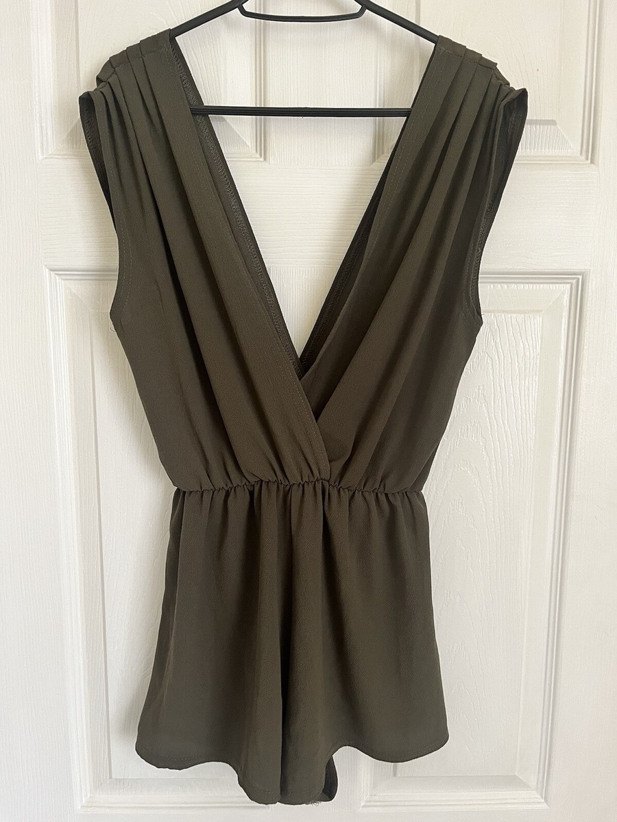 Khaki Low Cut Playsuit Rare London Size UK