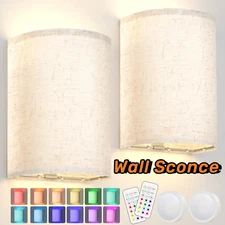Rechargeable Wall Sconce RGB Dimmable Fabric Linen Shade with Remote,Wall Lights