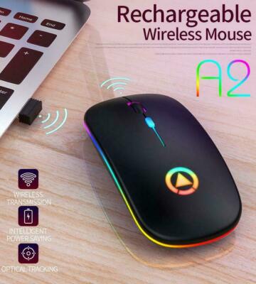 Maus USB Kabellos Wireless Funkmaus 2.4Ghz 1600DPI wideraufladbar Slim schwarz