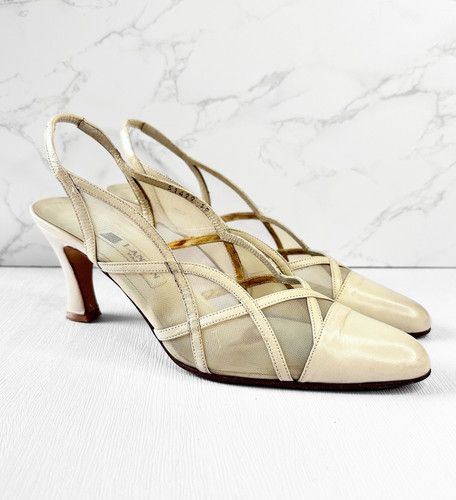 Lanvin, Designer Lanvin Schuhe | 80er Vintage Lanvin Creme Slingback Schuhe UK 5|EUR 38