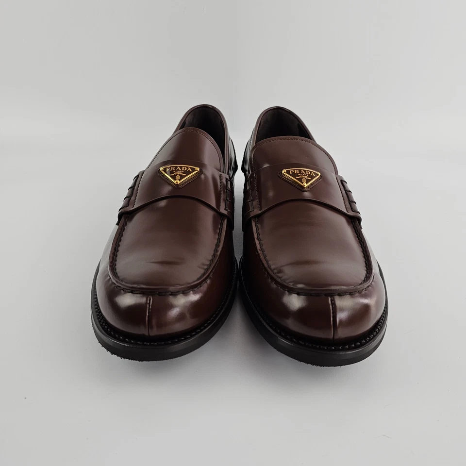 Mocasines de cuero cepillado PRADA $1200 Briarwood nuevos y auténticos Foto 4 de 4