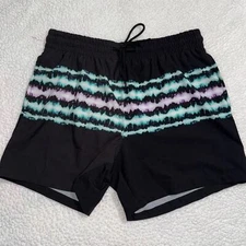 Cabana by Crown & Ivy men's medium black multi color swim shorts lined mesh dry