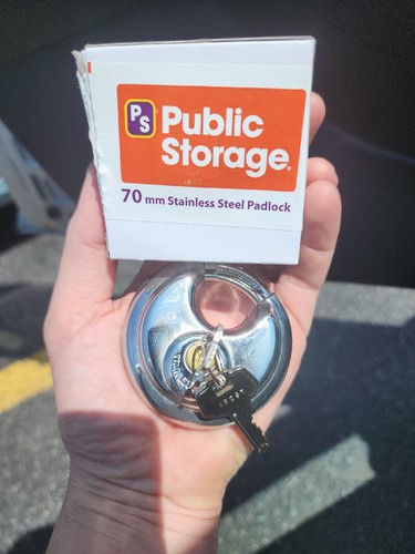 HARDENED STAINLESS STEEL PUBLIC STORAGE 70mm 2 3/4” DISC PADLOCK LOCK & 2 KEYS - Picture 1 of 2