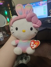 Ty Beanie Baby Hello Kitty Plush Easter Rainbow Bunny Ears 9" 