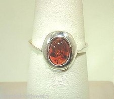 10MM 925 STERLING SILVER GENUINE BALTIC SEA OVAL CABOCHON COGNAC AMBER GEM RING