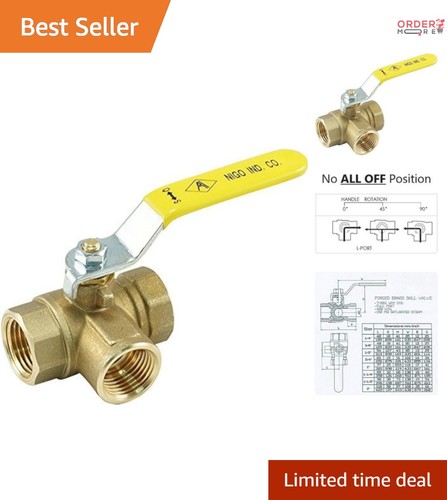 Brass 3-Way L-Port Forged Ball Valve 3/8 Inch Full Port Water Gas