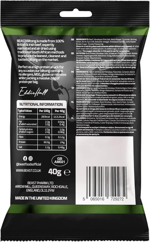 Beast Biltong Beef Snacks 100% British/Irish Beef 24g Protein per 40g Bag - Picture 12 of 15