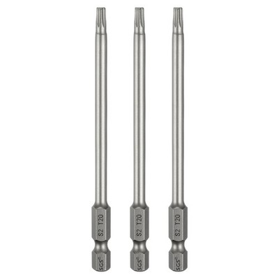 3pcs T20 Torx Head Screwdriver Bit 1/4'' Hex Shank 4'' Long Magnetic No Hole Tip