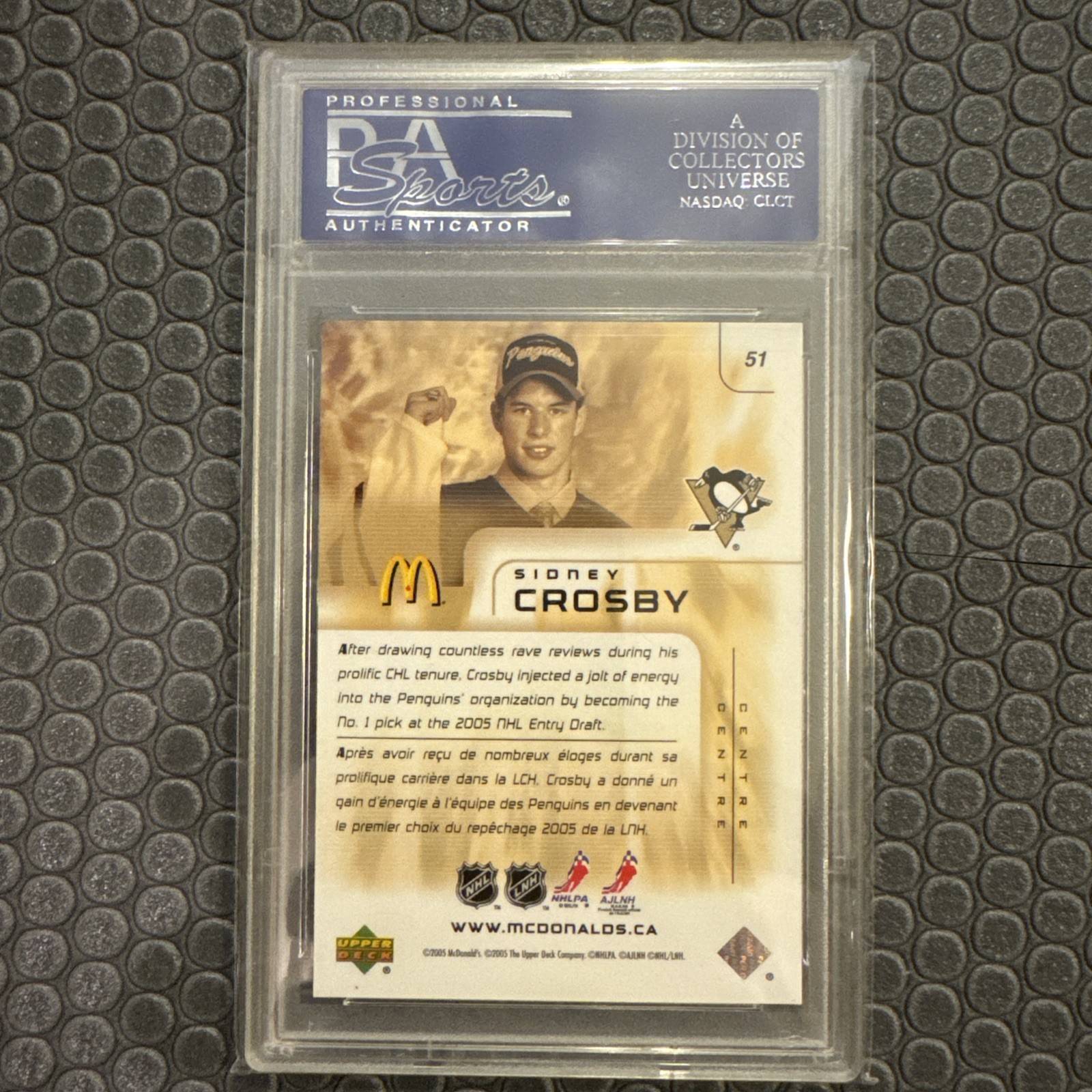 Sidney Crosby 2005 UD McDonalds PSA 9 MINT Rookie RC view 2