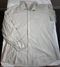 Vintage Yves Saint Laurent YSL Striped Dress Shirt 17 34/35 Beige Grandpa Core