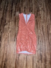 Fashion Nova salmon pink bodycon mini dress with glossy patent finish
