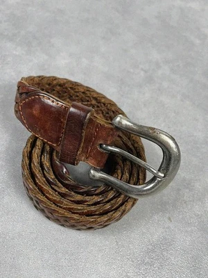 Ceinture cuir tressée marron vintage France 95cm - Photo 1/4