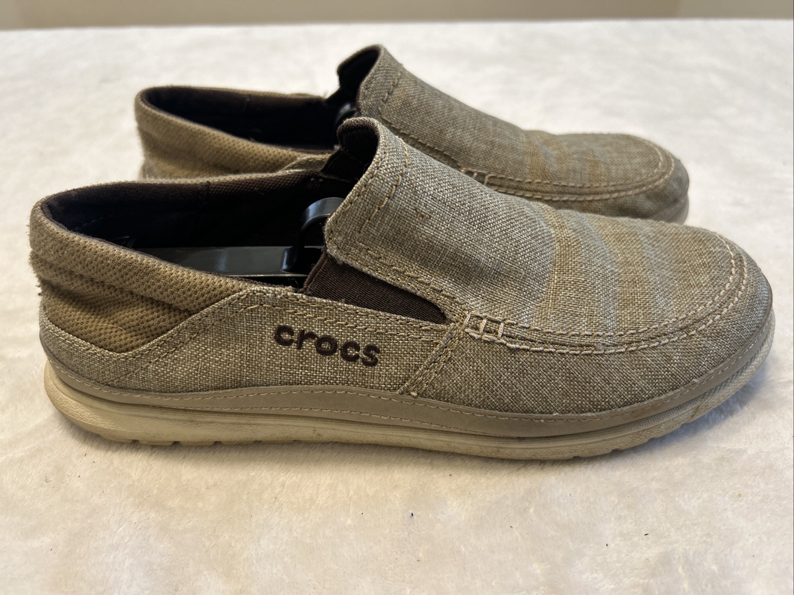 Crocs Mens Loafers Size 8 Santa Cruz Playa Beige Canvas Comfort Slip-On Shoes
