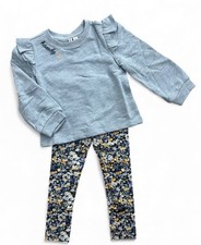 New Janie and Jack Blue  Howdy  Top  Floral Leggings Set Girls Size 4