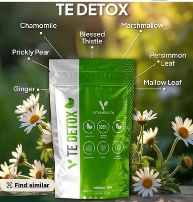 VitalHealth Detox Herbal Tea with Chamomile, Ginger, Prickly Pear, Vegan