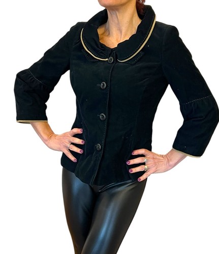 RENA LANGE WOMEN'S NAVY BLUE CORDUROY COTTON 3/4 COLLARED SLEEVE JACKET BLAZER 6
