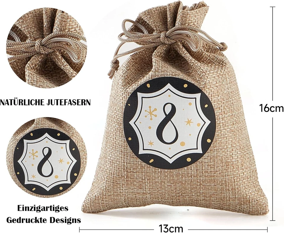 Adventskalender zum Befüllen Gedruckte Weihnachtskalender Jutesäckchen Selber - Bild 3 von 4