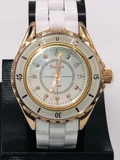 Ladies Stauer 34mm White & Rose Gold Tone Ceramic Watch #35774~NOS~Best Deal!🔋✅