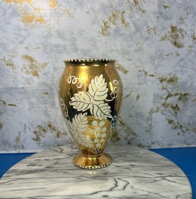 Vintage OLDCOURT WARE 7  Gold Luster Hand Painted Floral  Design Vase