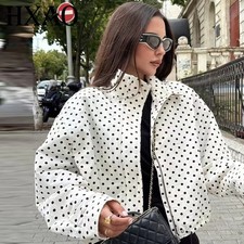 Polka Dot Bomber Jacket for Women – Oversized Zip-Up Aviator Crop Coat