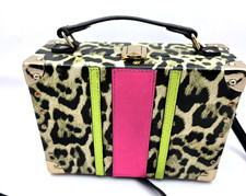 Borsa a tracolla Aldo stampa leopardata guscio rigido manico superiore nera rosa giallo