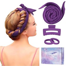 Heatless Curling Rod Headband, Upgraded 60' Extra Long 4 Piece Set, Purple