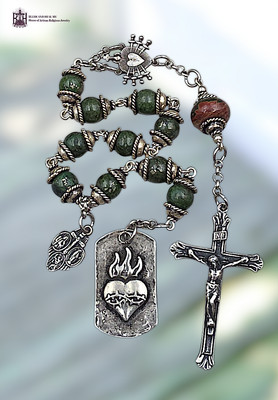 Sacred Heart & Seven Sorrows Chaplet| Sterling silver Plated Medals|Green Jasper