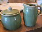 Vintage Hull Pottery Avacado drip glaze Creamer & Sugar Bowl Set