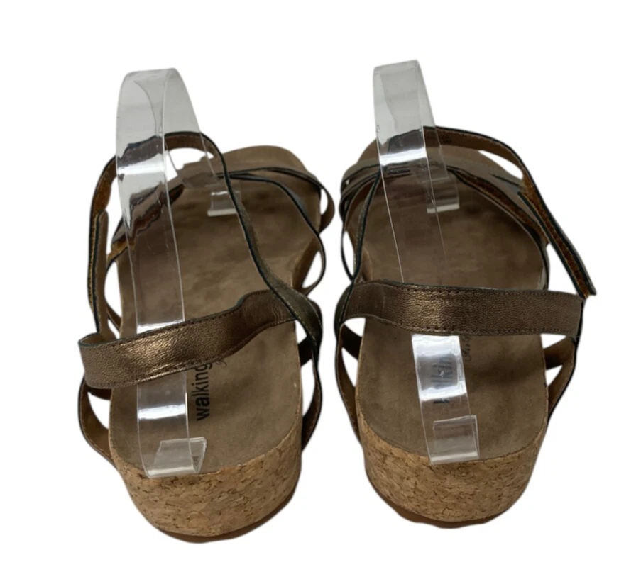 Sandalias con plantilla de corcho metálico con cunas para caminar talla 11W de ancho para mujer piscina Foto 2 de 4