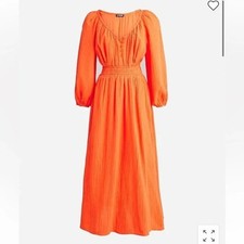 J. Crew Small Orange Halloween V-Neck Midi Dress Soft Gauze BP861 Gauzey Bold