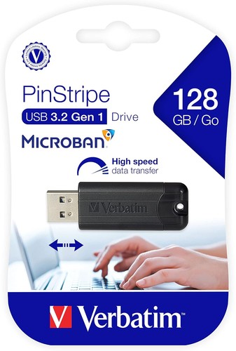 Verbatim 49319 128GB Store'n'Go Pinstripe USB 3.2 Gen 1 Flash Drive, Black - 第 8/9 張圖片