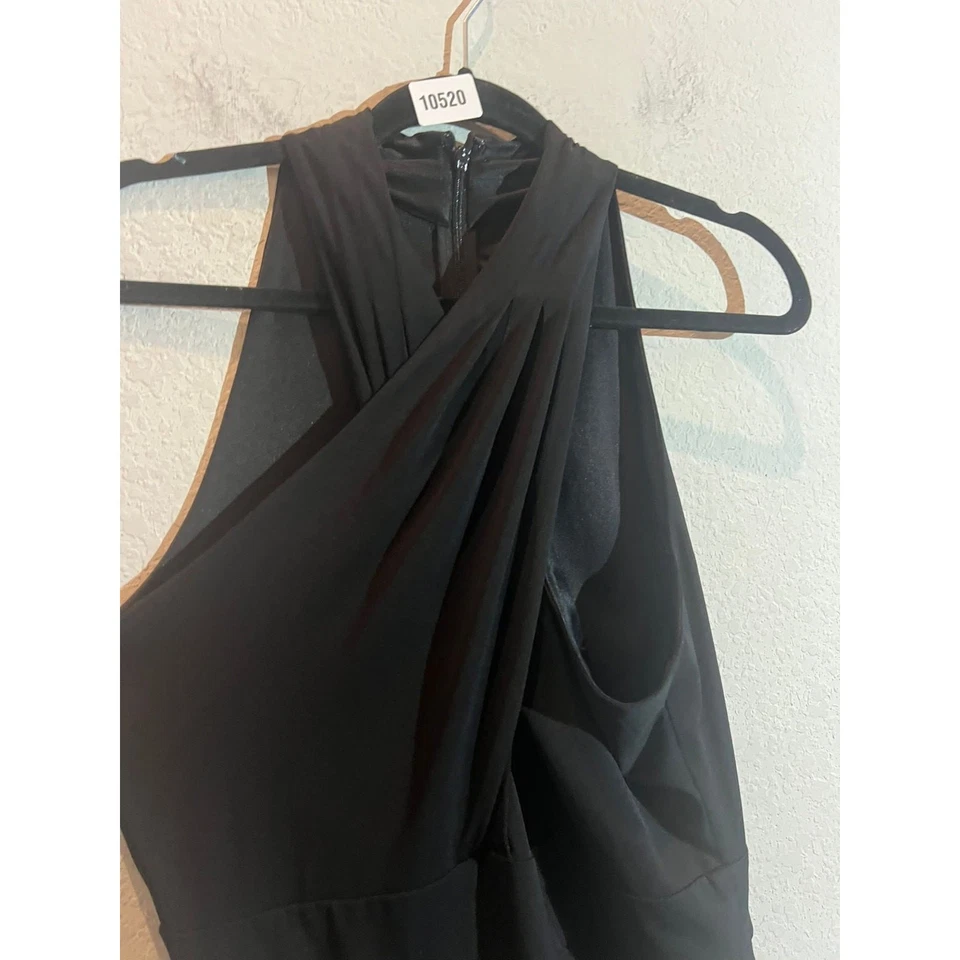 Vestido midi halter White House Black Market para mujer talla 10 forrado negro de gasa Foto 4 de 4