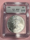 1996 Key date Silver Eagle Dollar MS67 ICG Certified Lowest Mintage In Bu Series