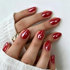 Red Chrome Press On Nails Short - Shiny Extra Short Almond Press on Nails - Red