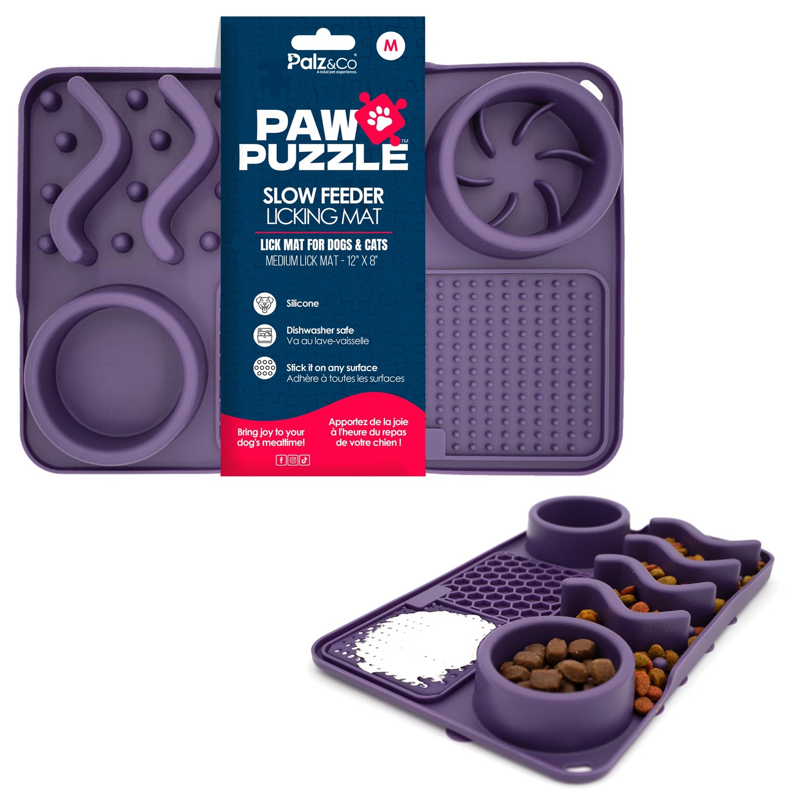 Paw Puzzle 2-in-1 Slow Feeder & Lick Mat for Dogs and Cats, Dry and Wet Food,...