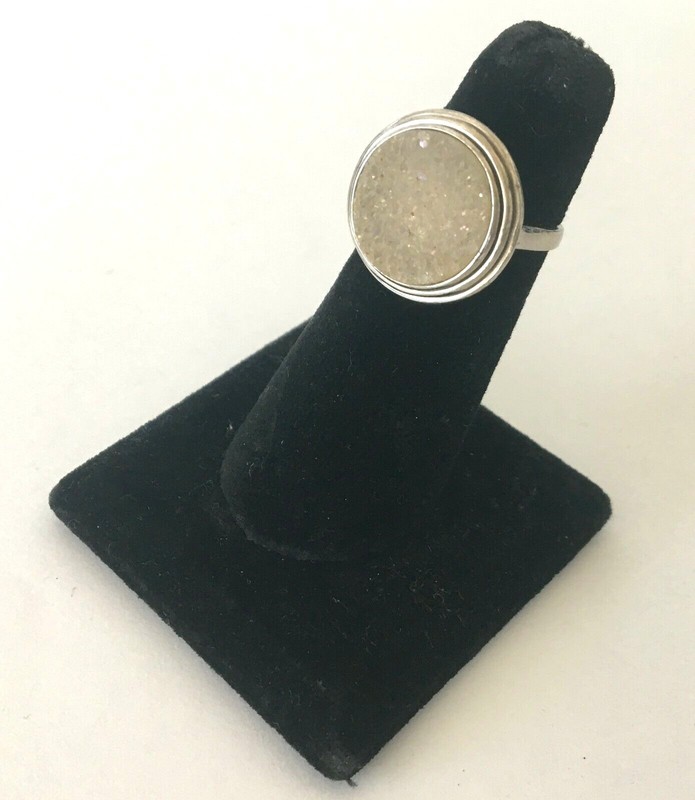 Vintage Signed 925 SAM Sterling Silver Grey Druzy Stones Rounded Ring Size 6.75