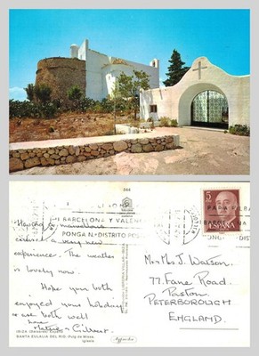 Vintage Postkarte - Ibiza Spanien Santa Eulalia del Rio Puig de Missa Kirche POSTED
