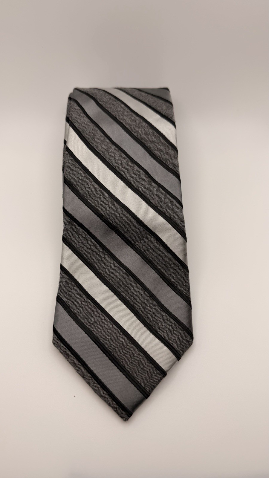 George Tie Men's One Size Black Gray Striped Silk Classic Necktie Pointed T280