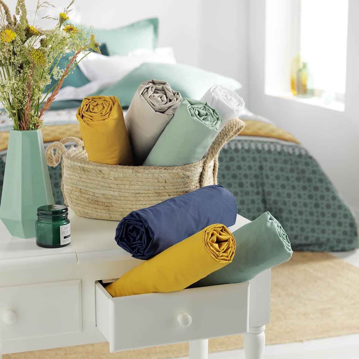 Drap plat ocre Biolina en coton 240x300 cm pour une chambre bohème chaleureuse - 3